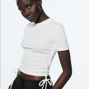 Zara White ruched rubbed tee top
